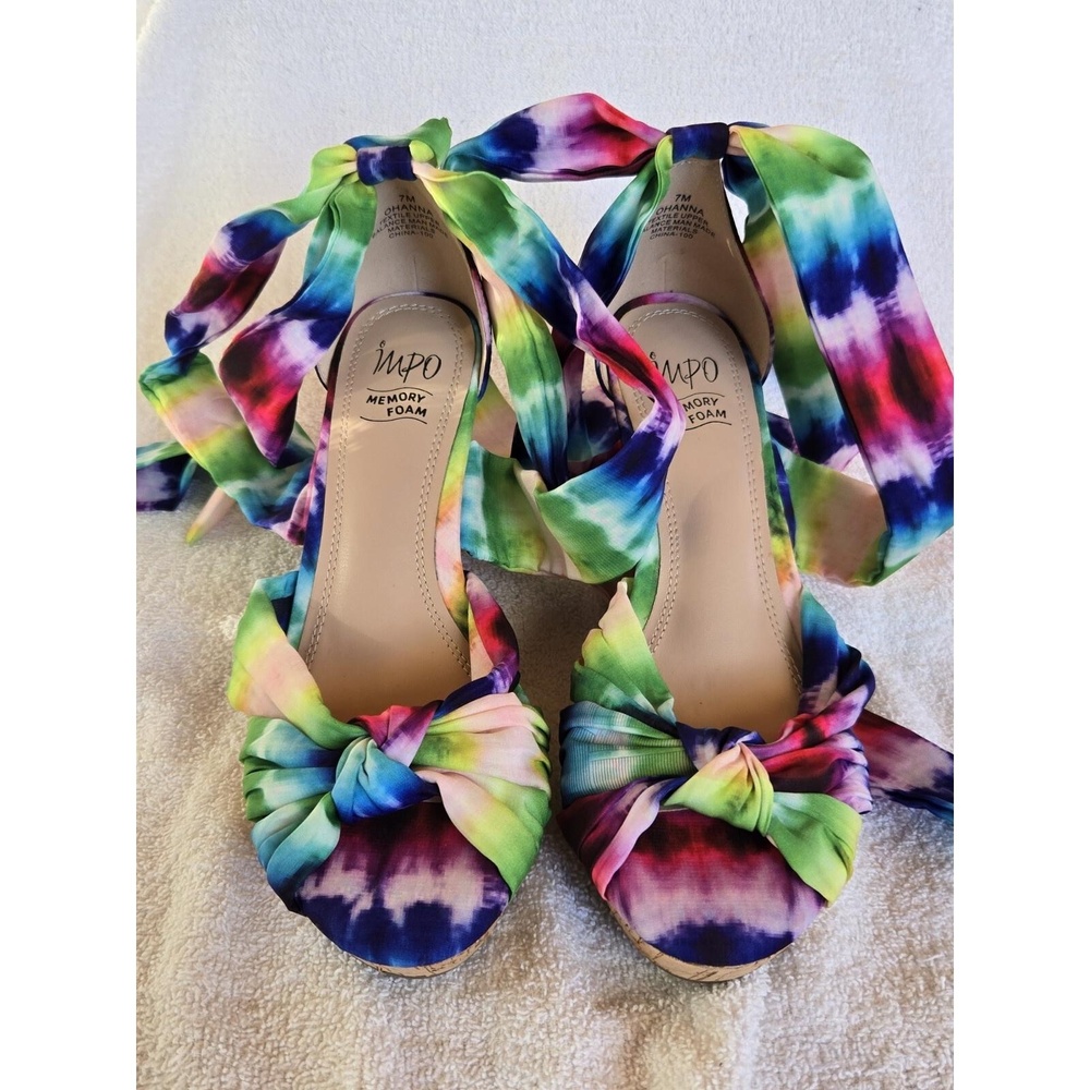 Impo Olitha Bright Multi Color Wedge Tie Memory Foam Shoes Sandals Size 7M
